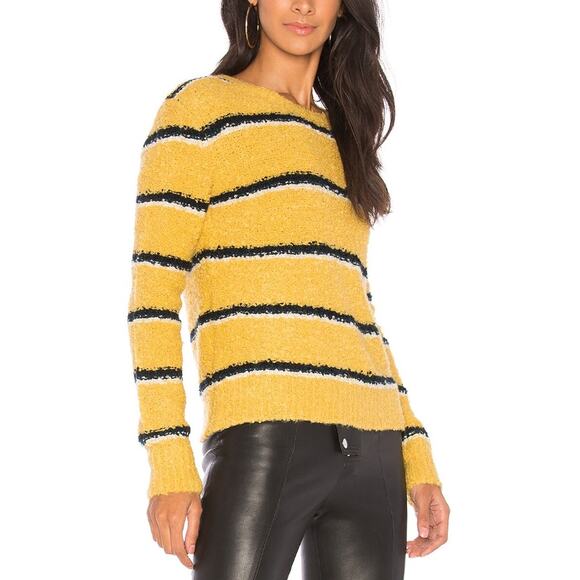 FREE PEOPLE Best Day Ever Sweater Crew Neck Alpaca Blend Gold Striped Womens S - Picture 1 of 7